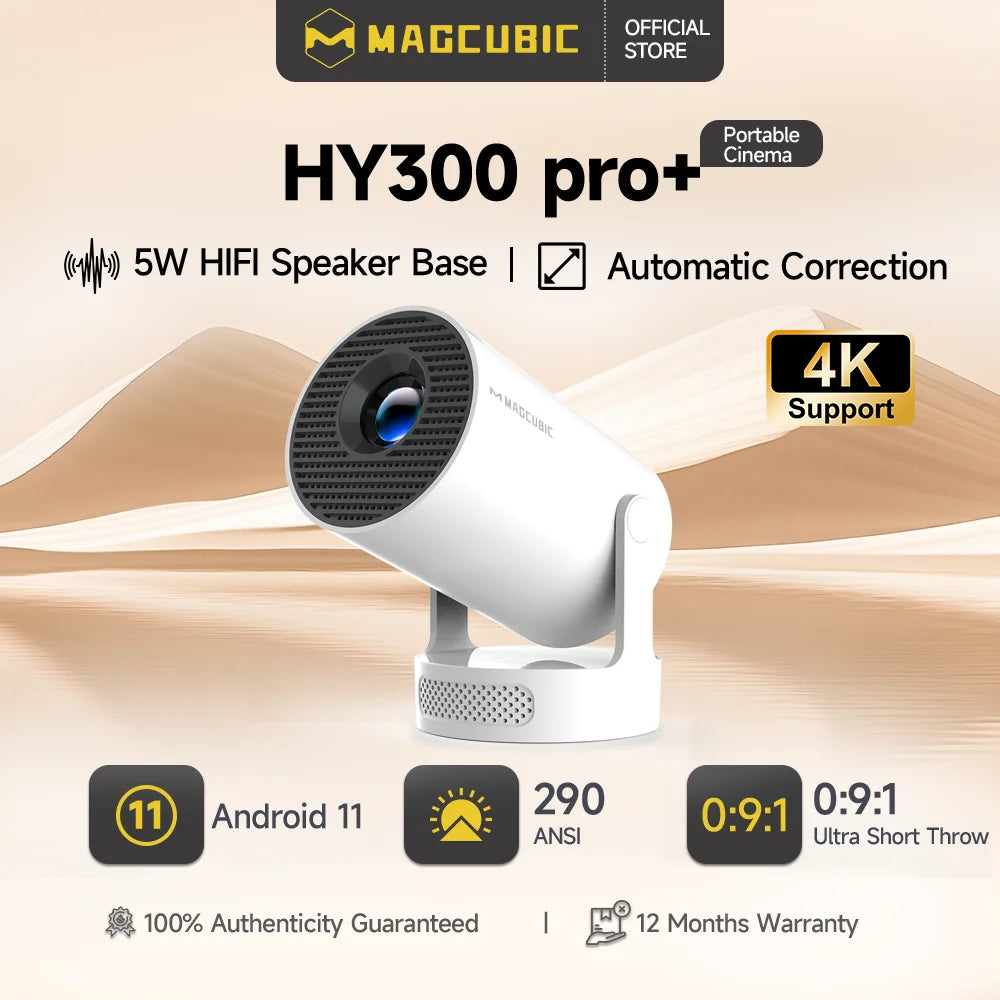 Magcubic HY300 Pro + Ultra Projector 4K 720P Portable Projector with WiFi 6 BT5.4 Auto Vertical Keystone 5W Speaker 180 Rotation